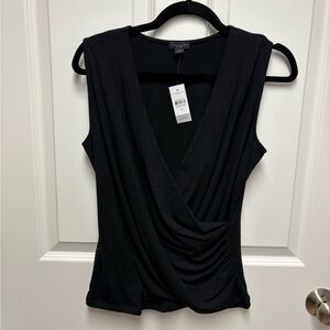 Ann Taylor Black Draped Sleeveless Blouse